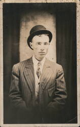 Studio Portrait Man in Bowler Hat, Wyoming 1910 Postcard