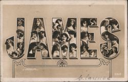 JAMES Large Letter Name with Women Portraits Postcard