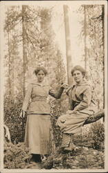 Two Women Posing in Forest Setting Postcard