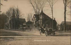 Street Scene with Vintage Car, Mannsville NY Postcard
