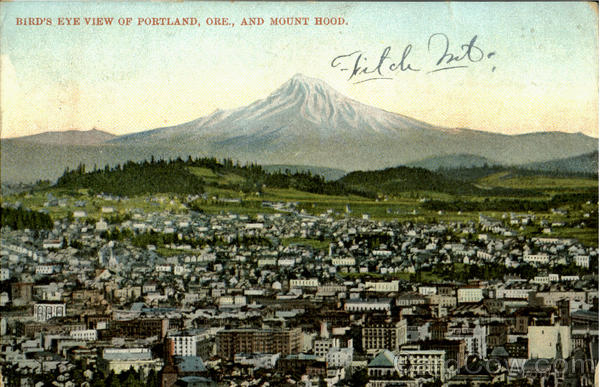 Bird's Eye View Of Portland And Mount Hood Oregon