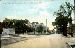 Grand Ave Park & Library Postcard