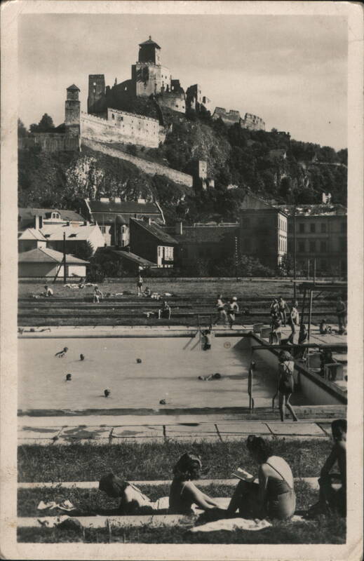 Trenčín, Czechoslovakia - Swimming Pool and Castle