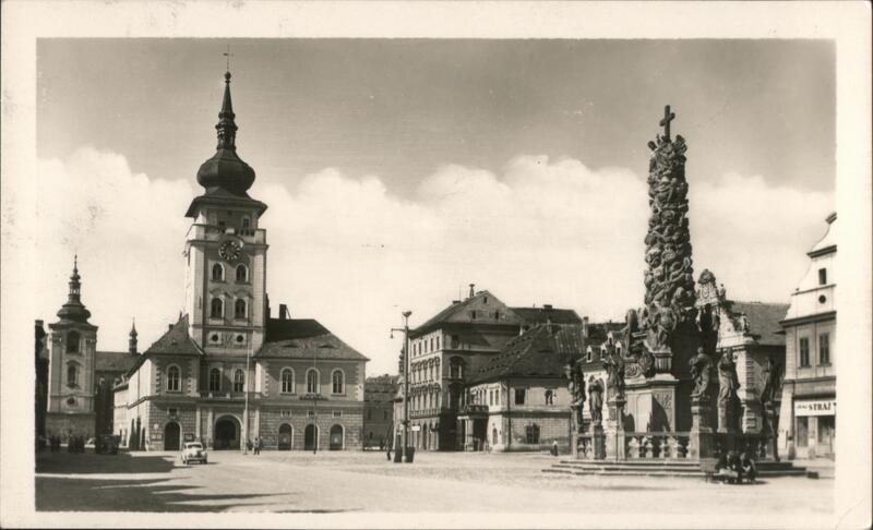 Žatec Town Square with Church and Marian Column Czechoslovakia