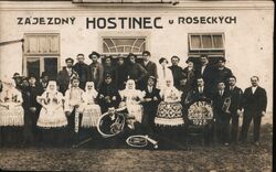 Group Photo at the Zajezdny Hostinec u Roseckych, 1927 Postcard