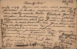1915 Condolence Postcard to Fred Holub in Cleveland from Bohemia Postcard