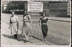 Three Women by Advertisement for Ice Cream and Candy Postcard