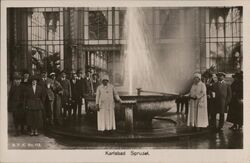 Karlsbad Sprudel Spouting Geyser with Tourists Postcard