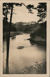 Boat on Vranov Reservoir, Bítov Castle, Czechia Postcard