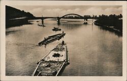 Men Poling Rafts of Logs on Váh River, Piešťany, Slovakia Postcard