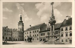 Mikulov, Czechoslovakia, Town Square, Marian Column Postcard