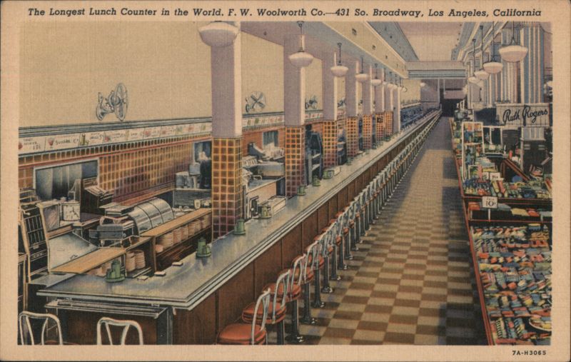 The Longest Lunch Counter in the World F.W. Woolworth Co. Los Angeles California