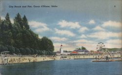 City Beach and Pier, Coeur d'Alene, ID Postcard