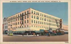 Masonic Temple, Monroe Hotel, Gates Theatre, Portsmouth VA Postcard