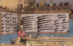 Norman's Deluxe Basketburger, Antique Gun Collection Postcard