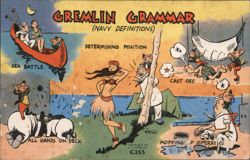 Gremlin Grammar Navy Definitions Comic Postcard
