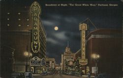 Broadway at Night, 'The Great White Way', Portland, OR Postcard