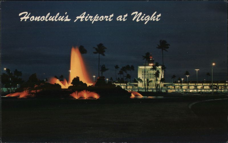 Honolulu's Airport at Night, Lava Rock Fountain Hawaii