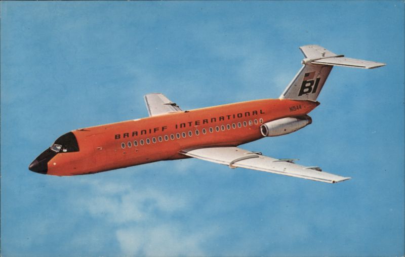 Braniff International Orange Jet N154A in Flight Aircraft