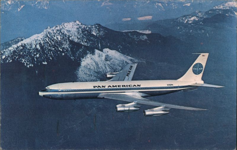 Pan Am Boeing 707 Jet Over Snowy Mountains Aircraft