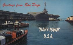 San Diego Harbor, Navy Aircraft Carrier, Navy-Town U.S.A. Postcard
