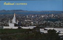 Oakland, CA: Mormon Temple & San Francisco Bay View Postcard