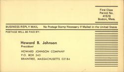 Howard Johnson's Guest Comment Business Reply Mail Postcard