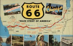 Route 66 - Main Street of America Map Postcard