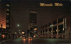 Miracle Mile, Wilshire Boulevard at Night, Los Angeles, CA Postcard