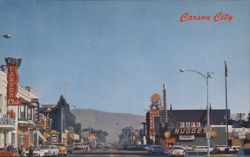 Carson City Street View, Carson Club & Cafe Nugget Postcard