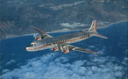 American Airlines DC-7 Airplane in Flight Postcard