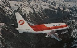 Frontier Airlines Boeing 737-200 N7340F Over Mountains Postcard