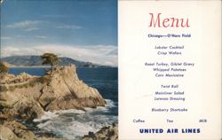 United Air Lines Menu, Lone Cypress Point, Monterey Postcard