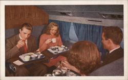 United Air Lines DC-6 Mainliner 300 Club-Car Meal Service Postcard