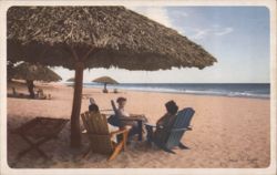 People Relaxing under Thatched Umbrellas, Varadero Beach Postcard