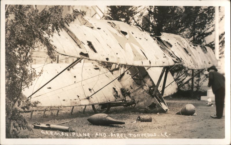 Damaged German WWI Biplane & Aerial Torpedoes World War I