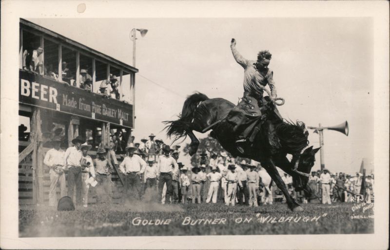 Goldie Butner on Wilbraugh, Rodeo Bronc Riding Rodeos