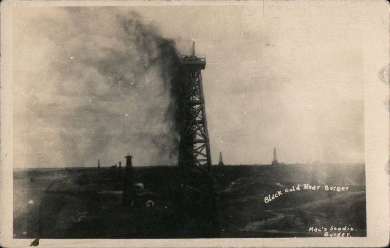 Gushing Oil Derrick, Black Gold Near Borger Texas