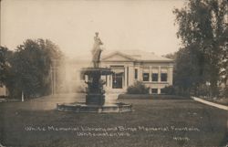 White Memorial Library & Birge Memorial Fountain, Whitewater Postcard