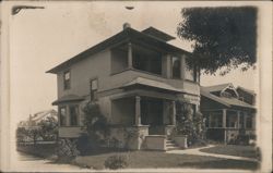 Two-Story Clapboard House with Porch and Balcony Postcard