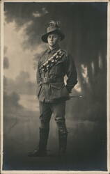 Soldier in Uniform with Feathered Slouch Hat & Riding Crop Postcard