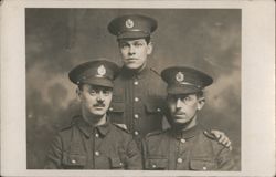 Three Soldiers in Uniform, 1916 Postcard