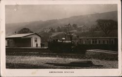Aberayron Station with Steam Locomotive Postcard