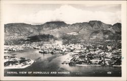 Aerial View of Honolulu and Harbor Postcard