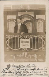Man on Observation Platform, Overland Limited Train Postcard