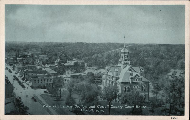 View of Business Section and Carroll County Courthouse Iowa