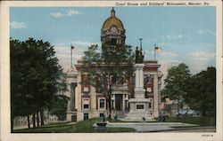 Courthouse and Soldiers' Monument Mercer, PA Postcard Postcard Postcard