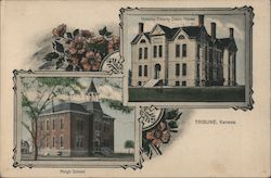 Greeley County Courthouse and Meigh High School Tribune, KS Postcard Postcard Postcard