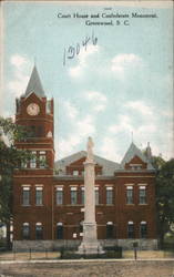 Courthouse and Confederate Monument Greenwood, SC Postcard Postcard Postcard