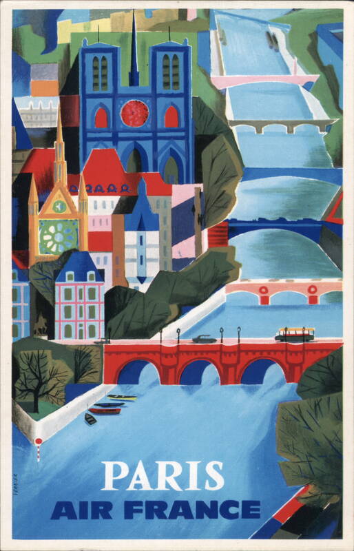 Paris Notre Dame Cathedral Air France Advertising Postcard